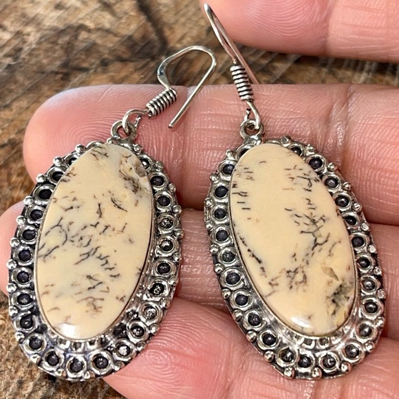 “Stone of Plentitude” Dendritic Agate Earrings 2” - Picture 11 of 14